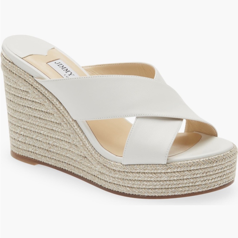 Jimmy Choo Dovina White Leather Metallic Espadrille Platform Wedge 13US 43EU New